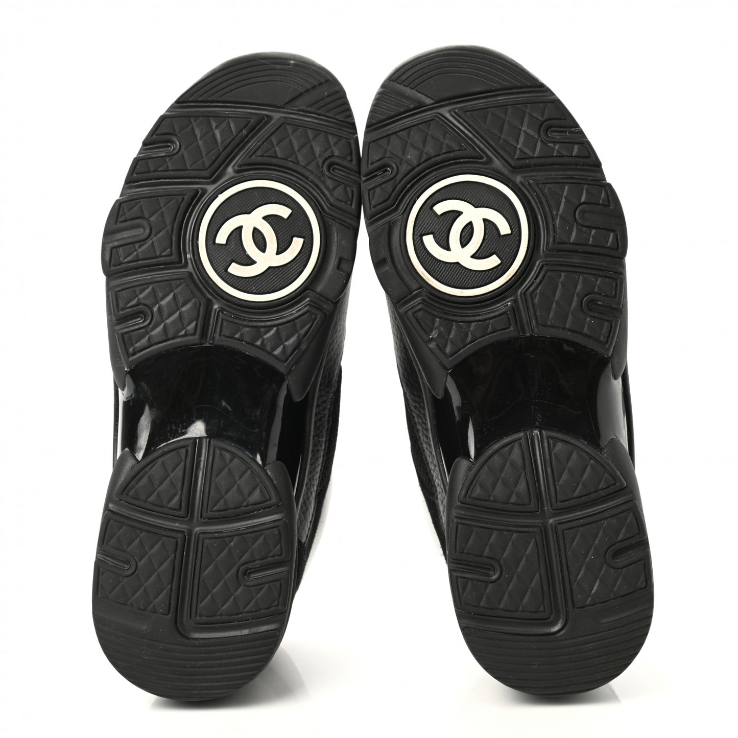 Mesh Suede Grained Calfskin Womens CC Sneakers 39 Black White