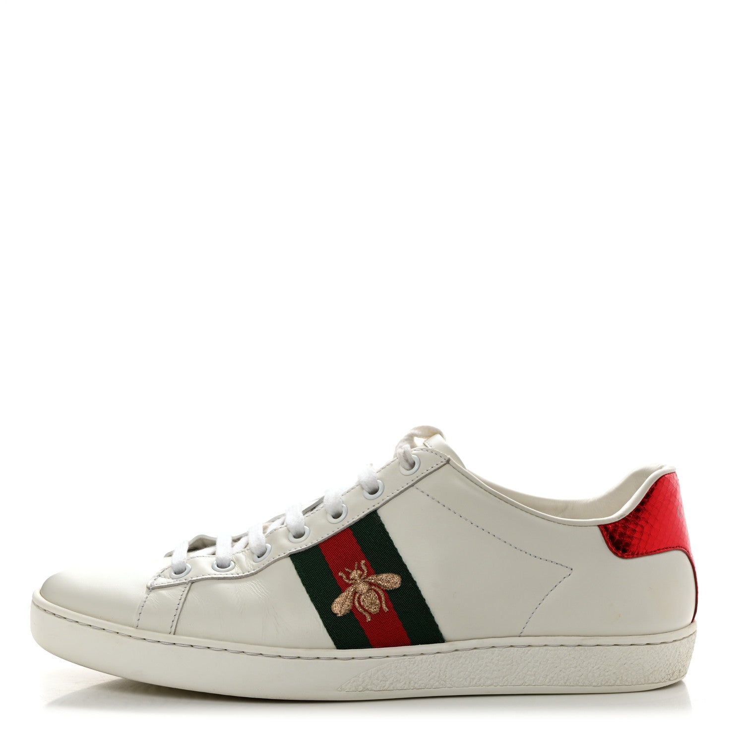 Gucci Calfskin Ayers Bee Embroidered Womens Ace Sneakers 39.5 White Green 1 of 8