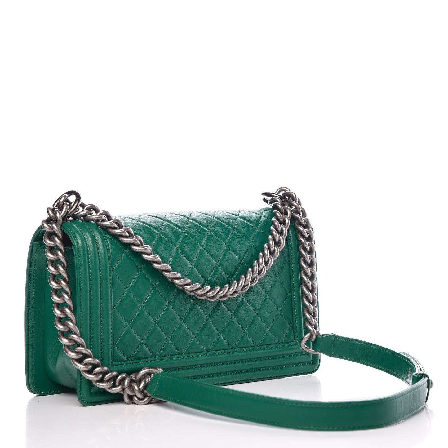 Lambskin Quilted Medium Boy Flap Green