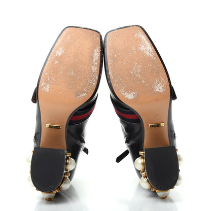 Gucci Betis Glamour Calfskin Web Pearl Embellished Peyton 75mm Ankle Boots 36 Black 6 of 11