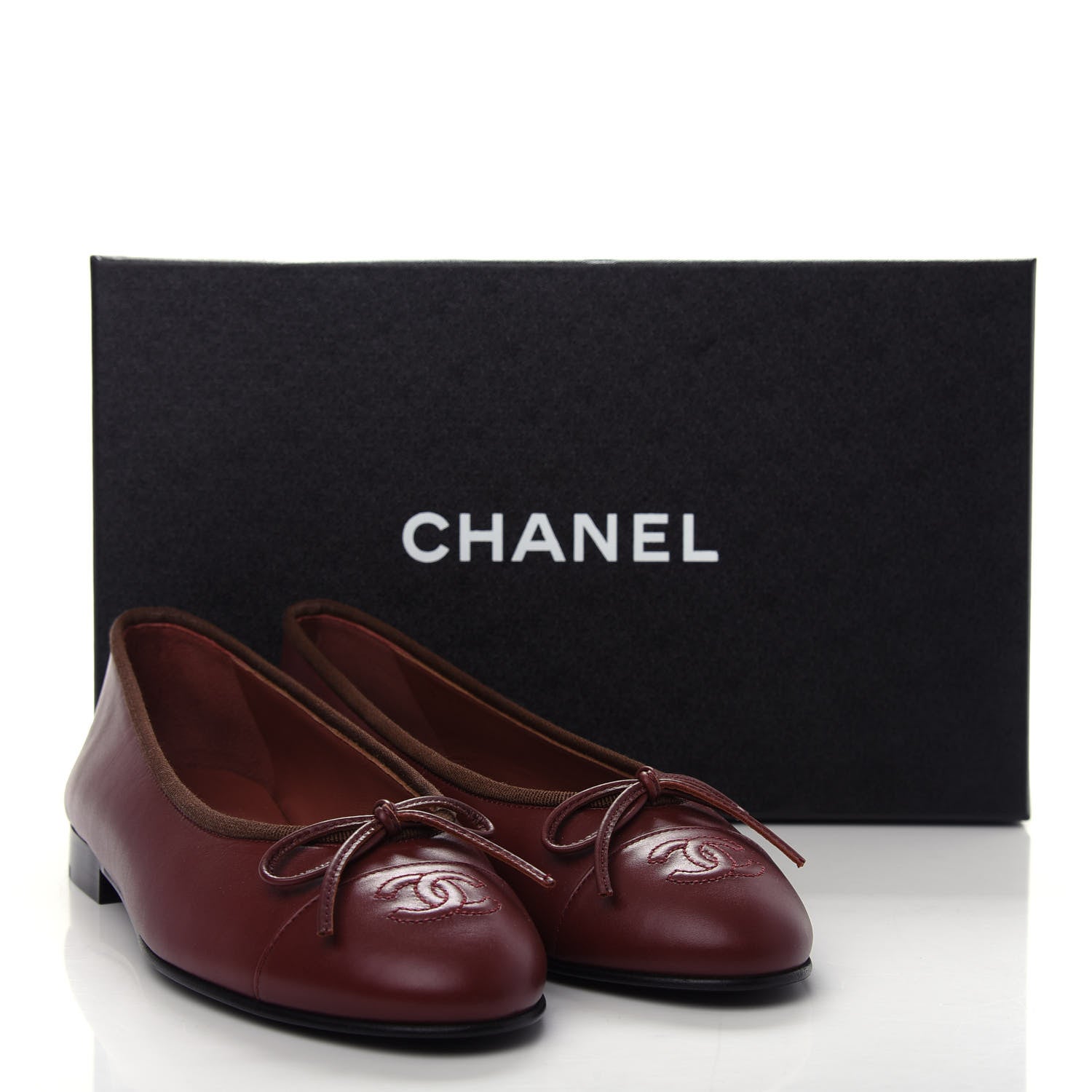 Chanel Lambskin Cap Toe CC Ballerina Flats 37 Burgundy 11 of 11