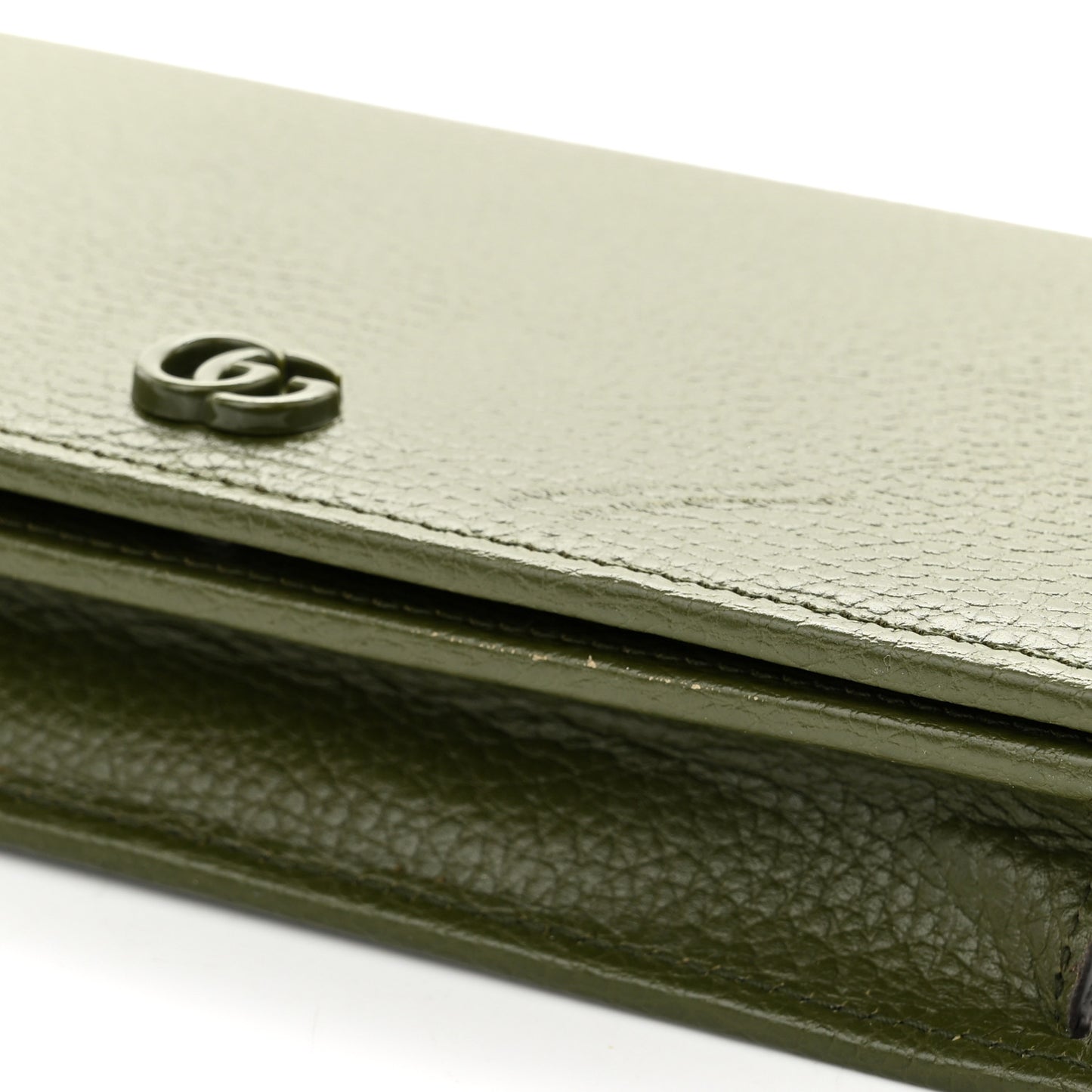 Dollar Calfskin Enamel Monochrome Mini GG Marmont Chain Wallet Military Wood