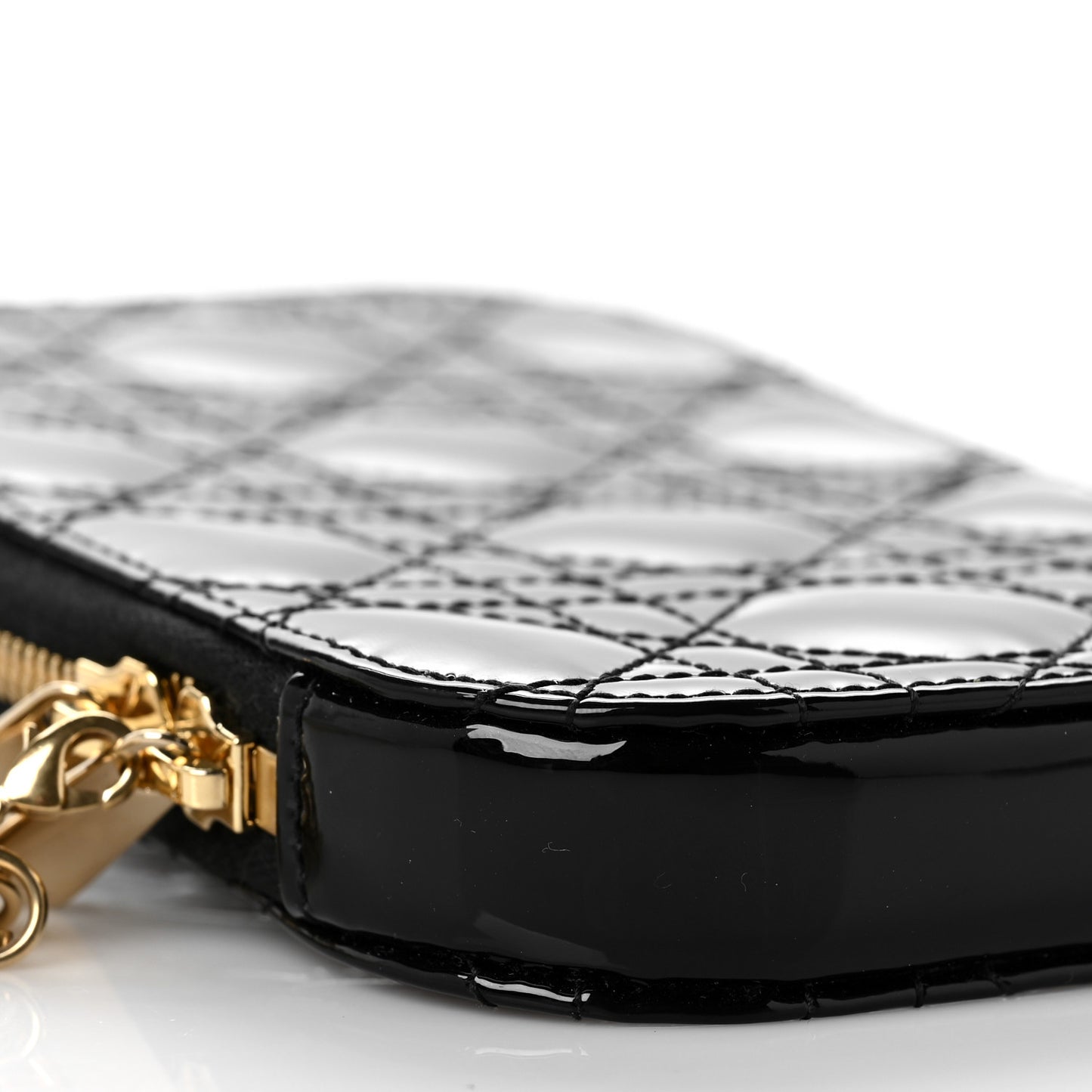 Patent Cannage Lady Dior Phone Holder Black