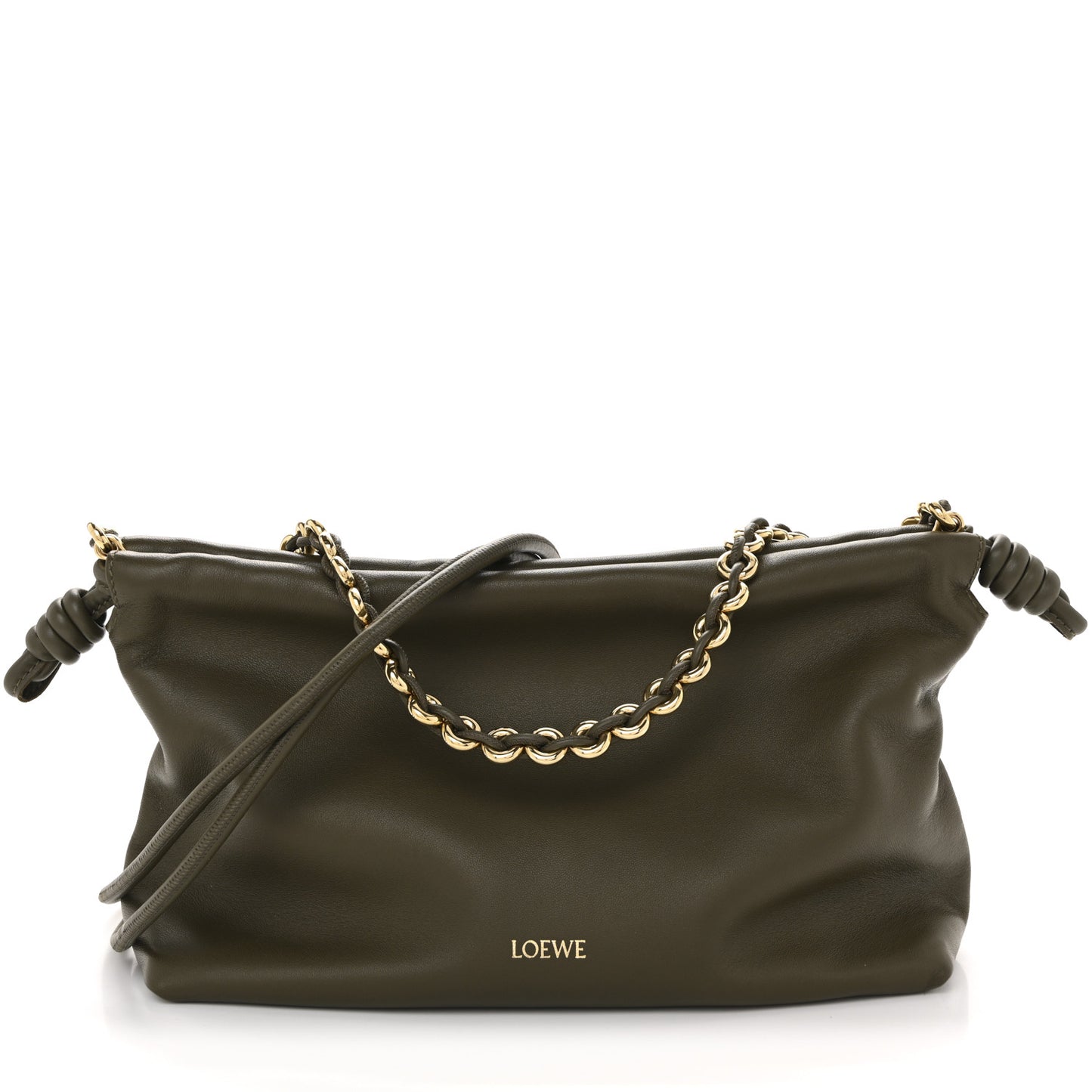 Mellow Nappa Medium Donut Chain Flamenco Knot Clutch Dark Khaki