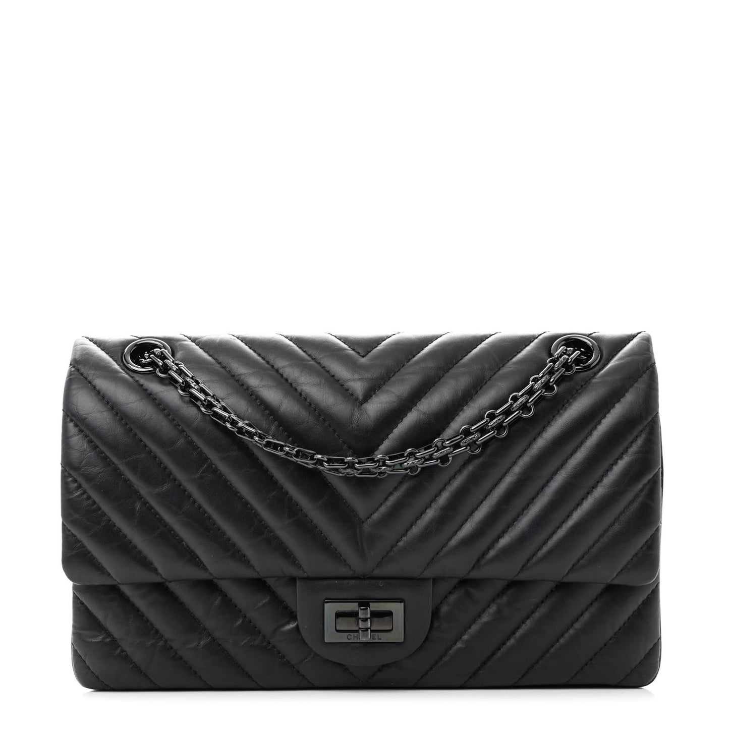 Aged Calfskin Chevron Quilted 2.55 Reissue 225 Flap So Black