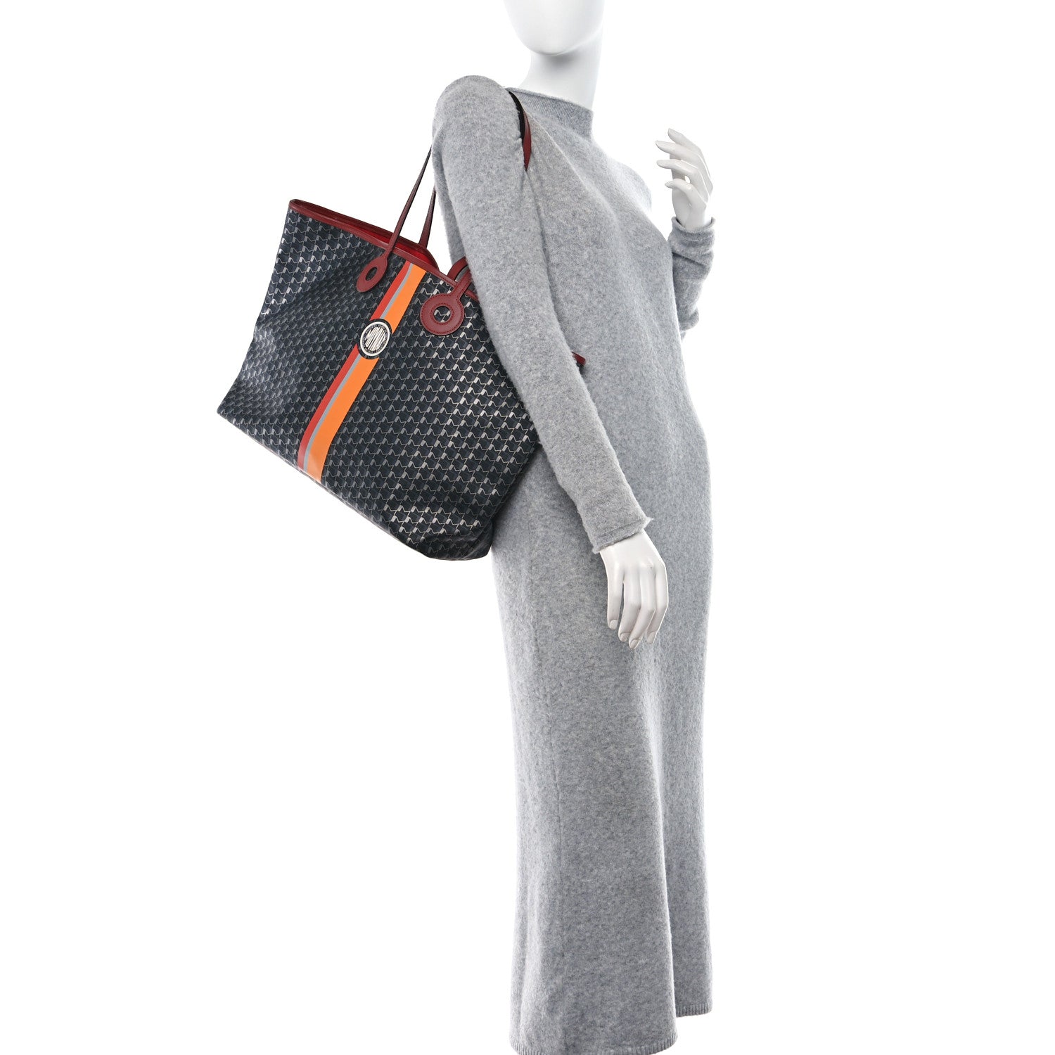 Moynat Grained Calfskin Canvas 1920 Oh! Tote Ruban GM Carbon Silver Madder 2 of 11