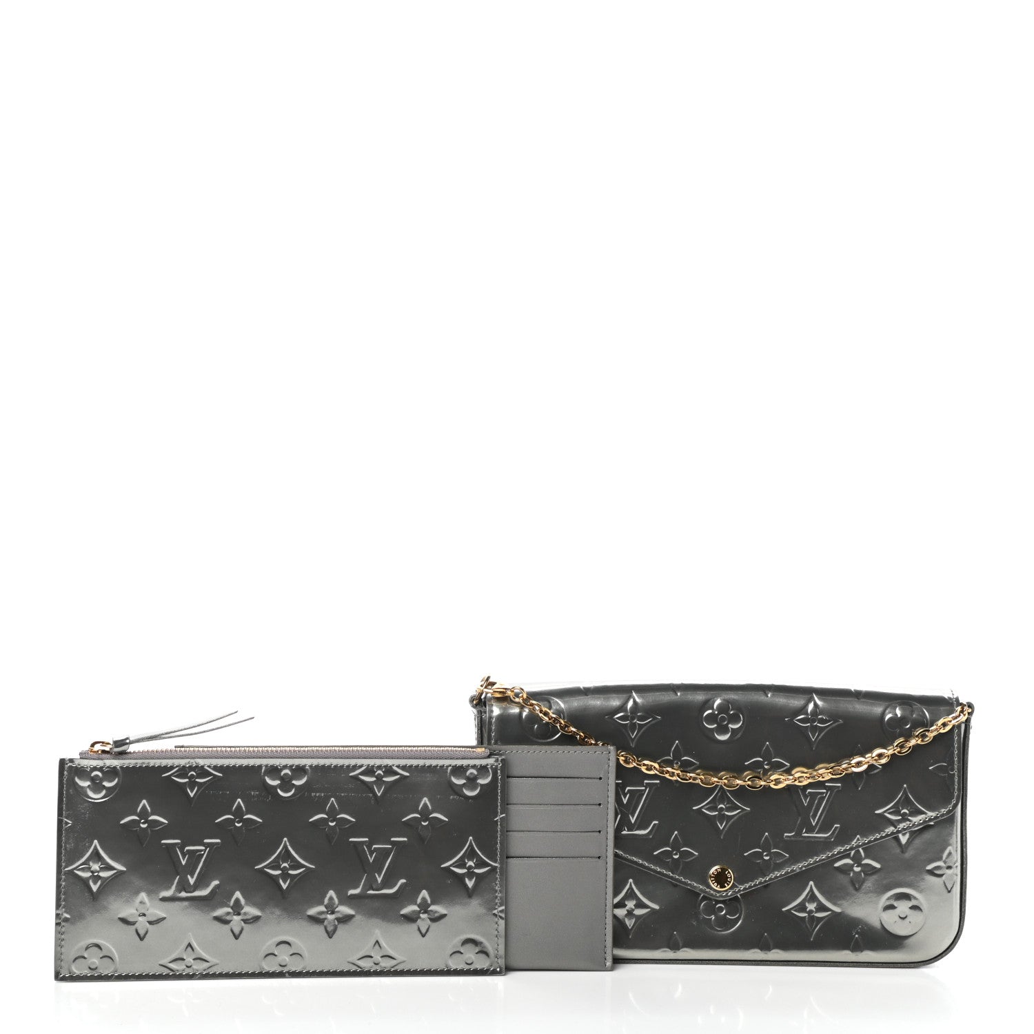 Louis Vuitton Vernis Felicie Pochette Chain Wallet Gris Metal 3 of 11