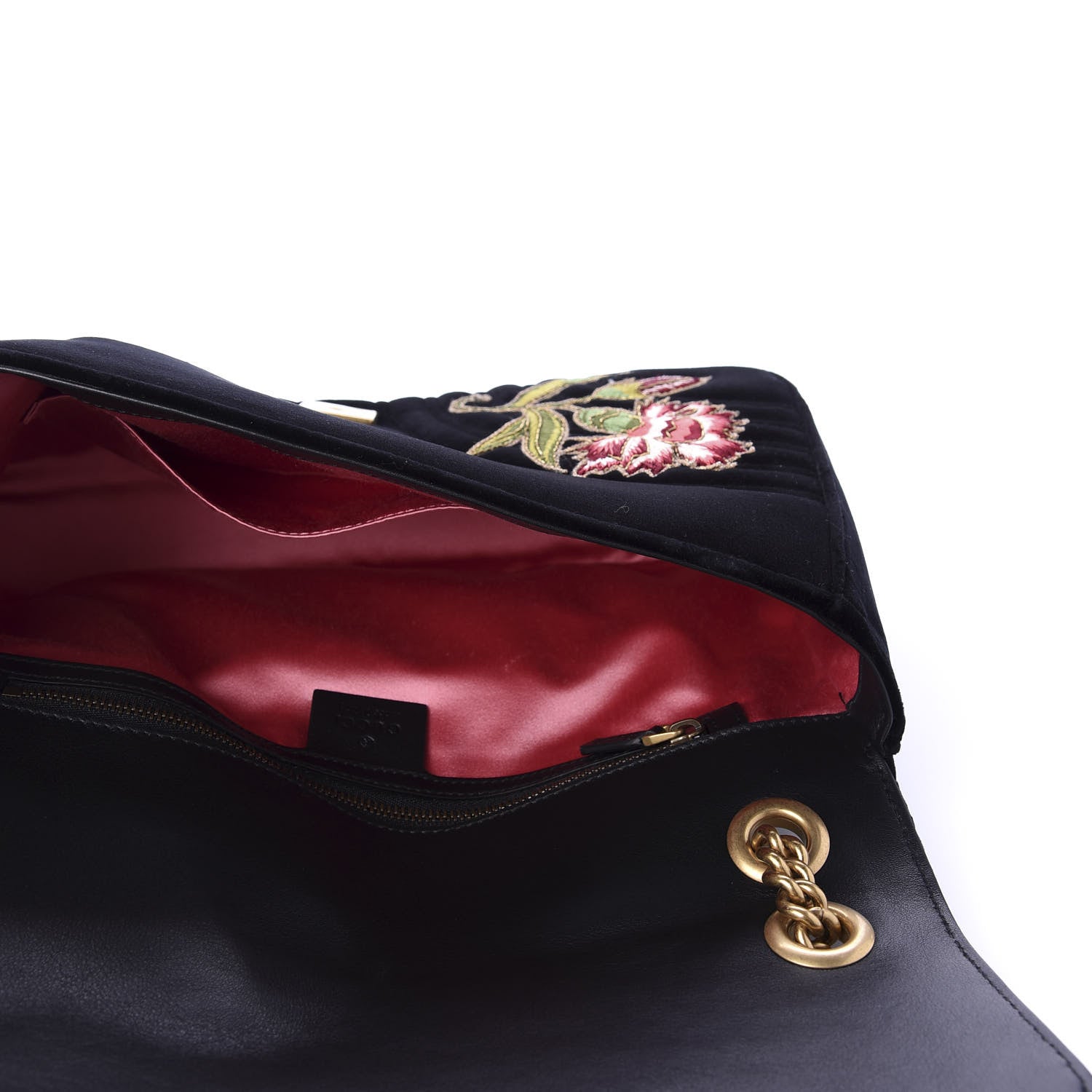 Gucci Velvet Matelasse Loved Embroidered Medium GG Marmont Shoulder Bag Black 5 of 10