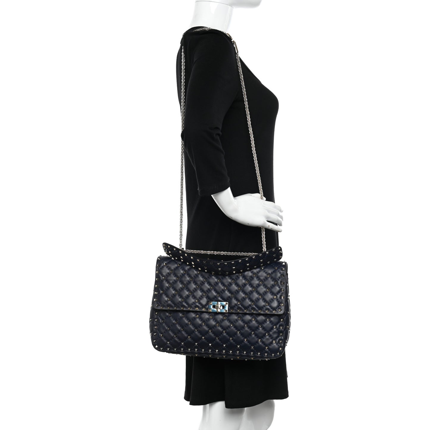 Nappa Large Rockstud Spike Shoulder Bag Marine