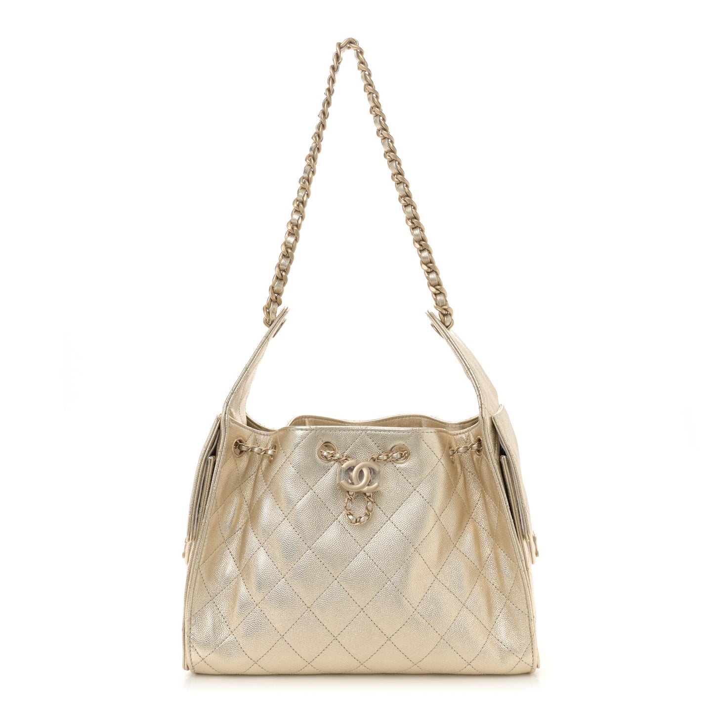 Metallic Caviar Quilted Small Chanel 25 Handbag Gold