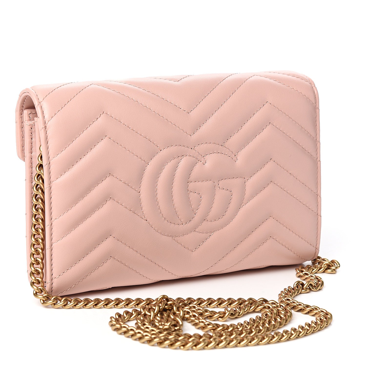 Gucci Calfskin Matelasse GG Marmont Chain Wallet Perfect Pink 2 of 9