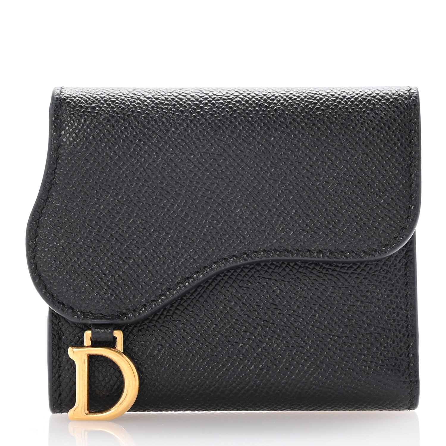 Christian Dior Grained Calfskin Saddle Lotus Wallet Black 1 of 10