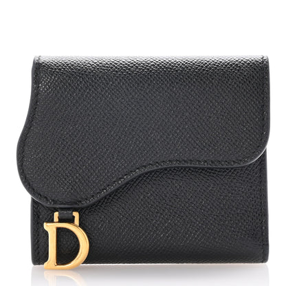 Christian Dior Grained Calfskin Saddle Lotus Wallet Black 1 of 10