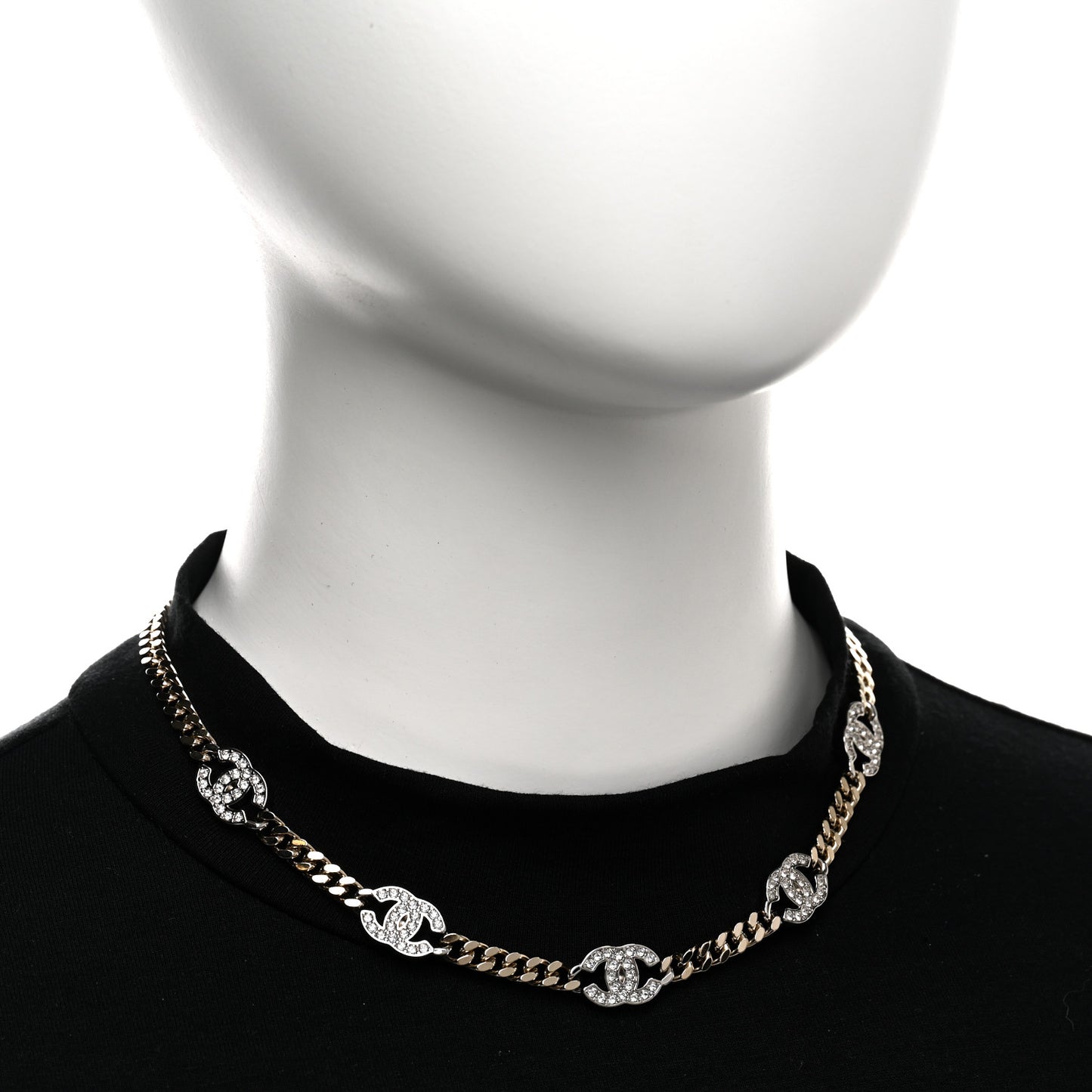 Crystal Chain CC Link Choker Gold Silver