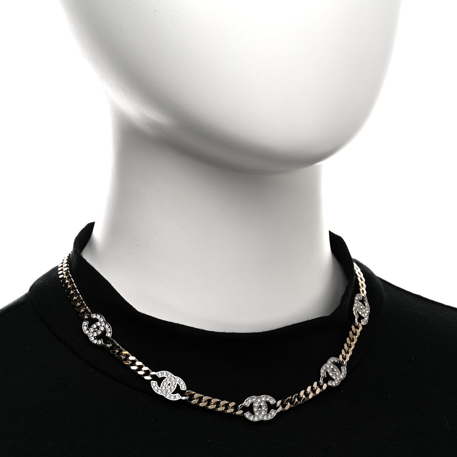 Chanel Crystal Chain CC Link Choker Gold Silver 2 of 6