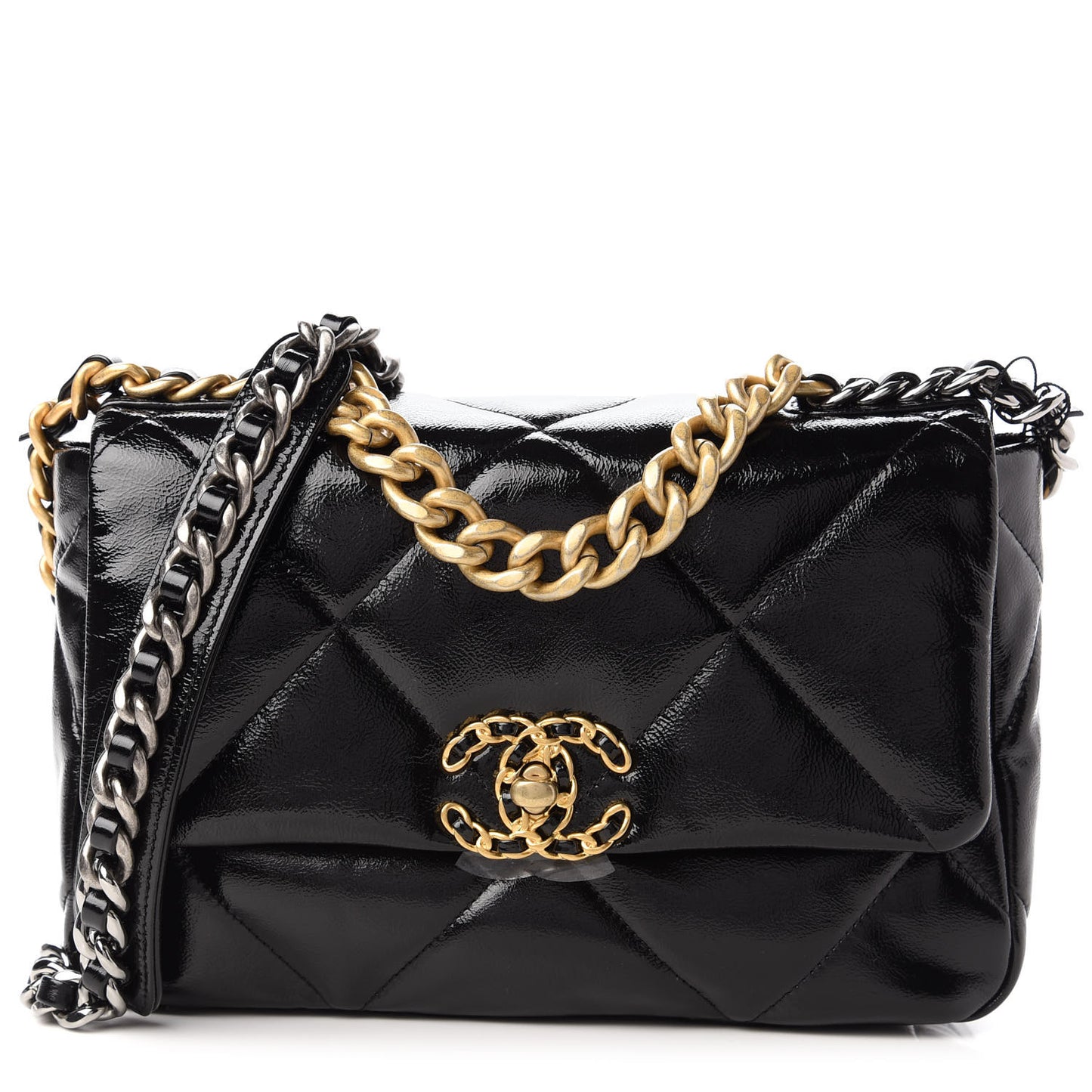 Shiny Crumpled Calfskin Quilted Medium Chanel 19 Flap Black