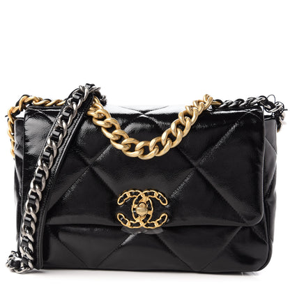 Chanel Shiny Crumpled Calfskin Quilted Medium Chanel 19 Flap Black 1 of 11