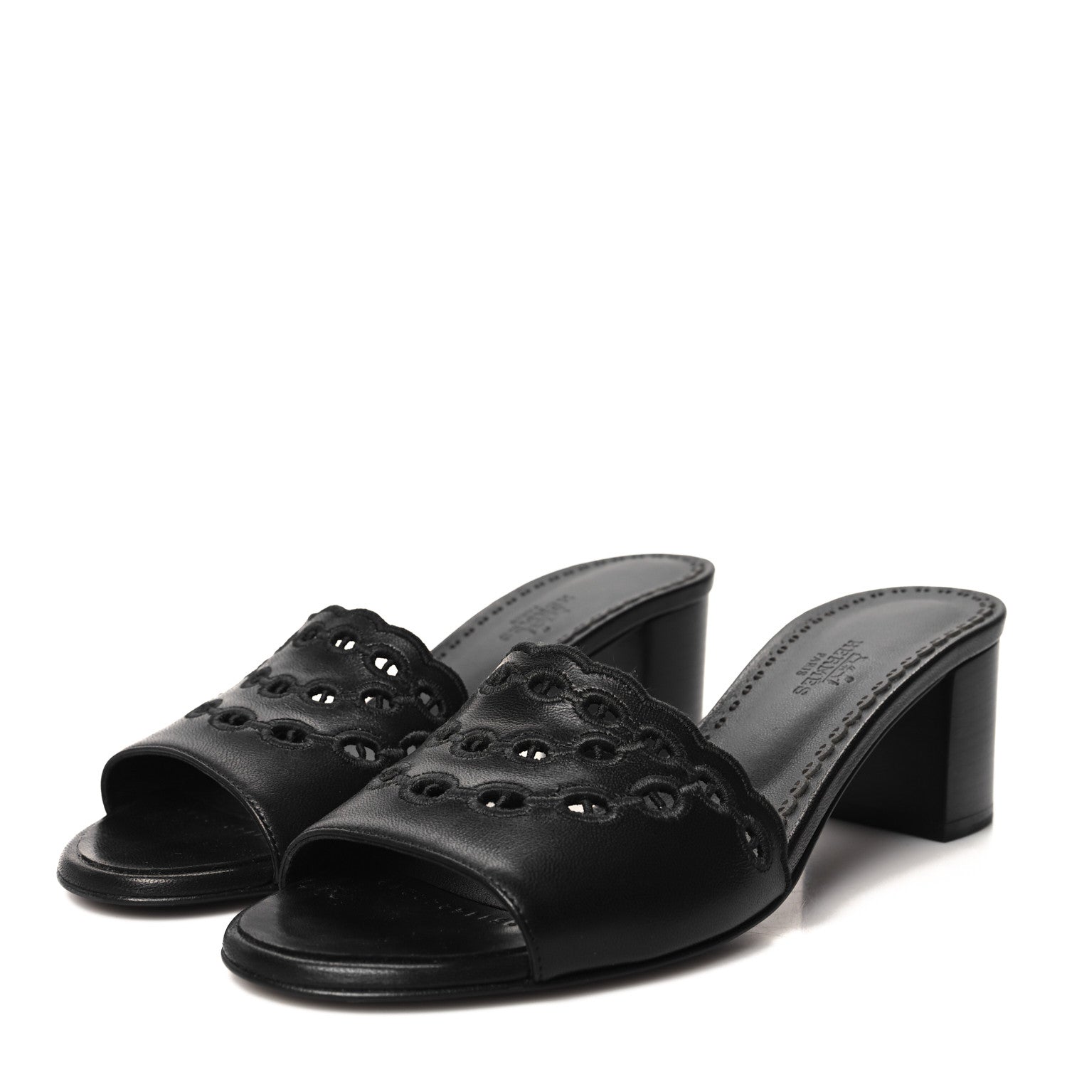 Hermes Lambskin Embroidered Gwladys Sandals 38 Black 3 of 9