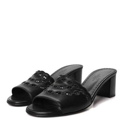 Hermes Lambskin Embroidered Gwladys Sandals 38 Black 3 of 9