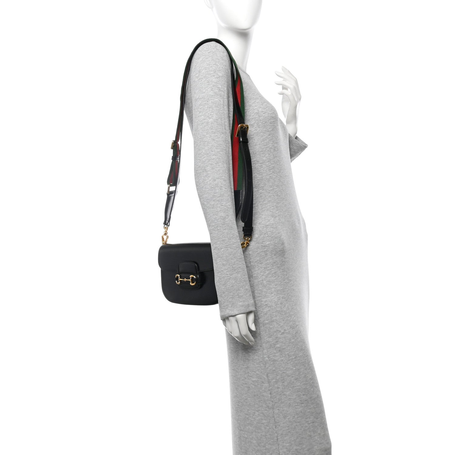 Gucci Azalea Calfskin Web Mini Horsebit 1955 Shoulder Bag Black 2 of 13