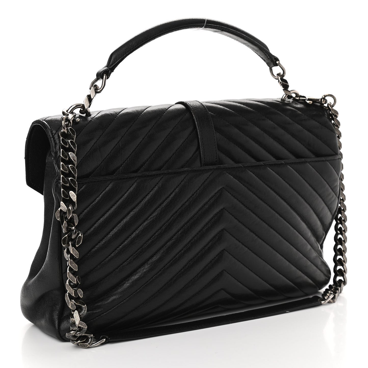 Sheepskin Matelasse Chevron Monogram Large College Satchel Black