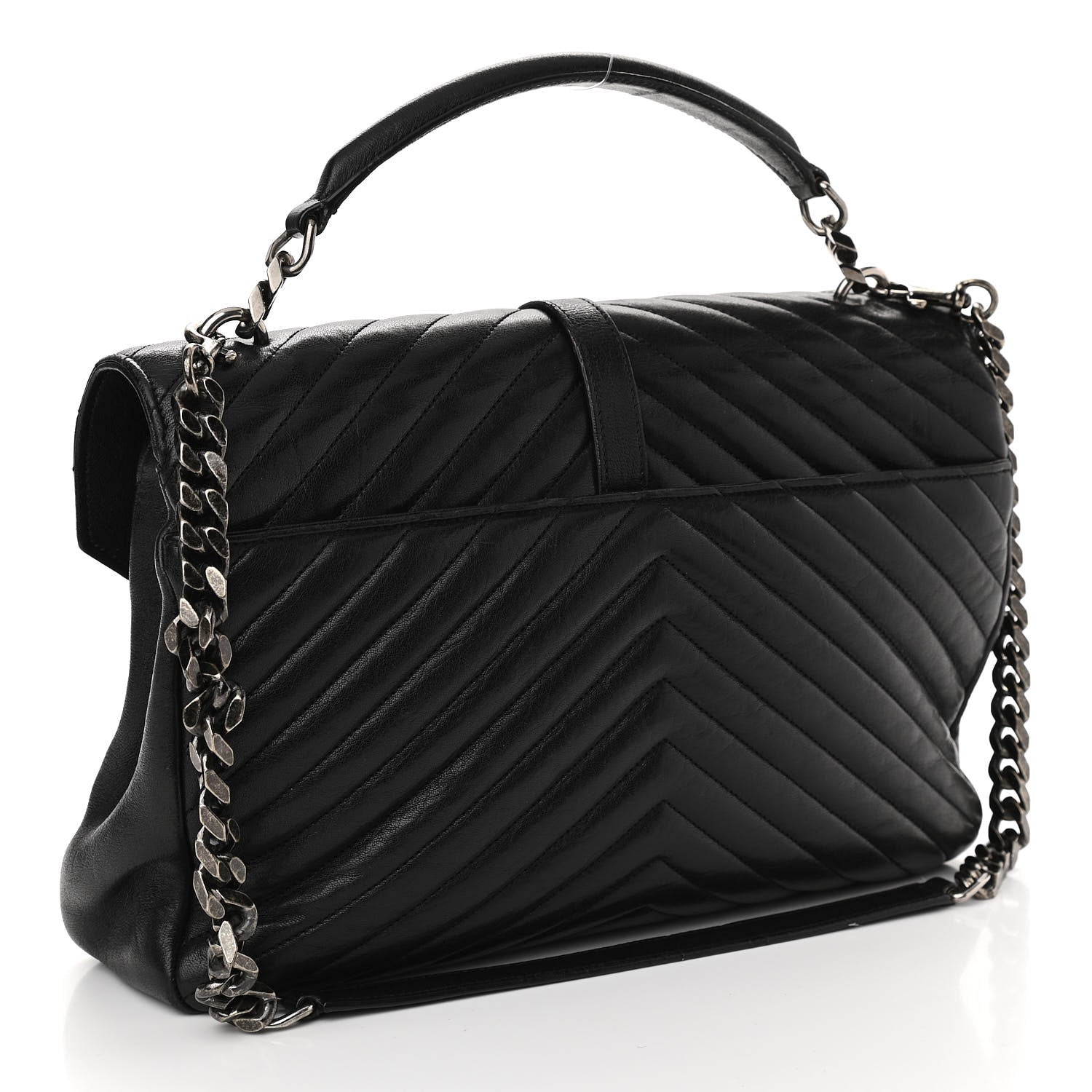 Saint Laurent Sheepskin Matelasse Chevron Monogram Large College Satchel Black 3 of 10