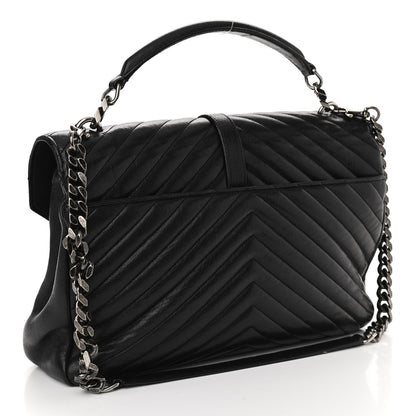 Saint Laurent Sheepskin Matelasse Chevron Monogram Large College Satchel Black 3 of 10