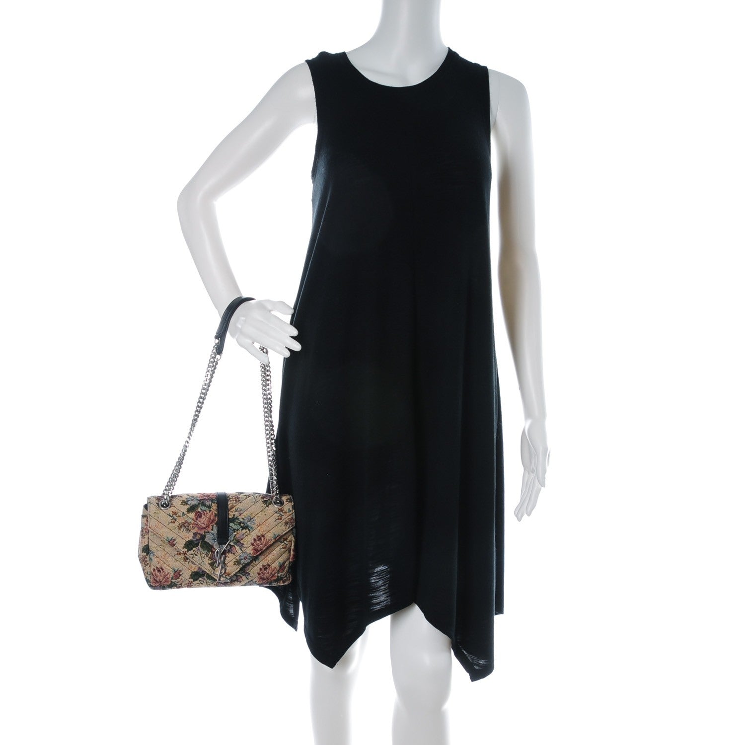Saint Laurent Floral Print Canvas Matelasse Medium Monogram Satchel Beige Blue Red 2 of 8