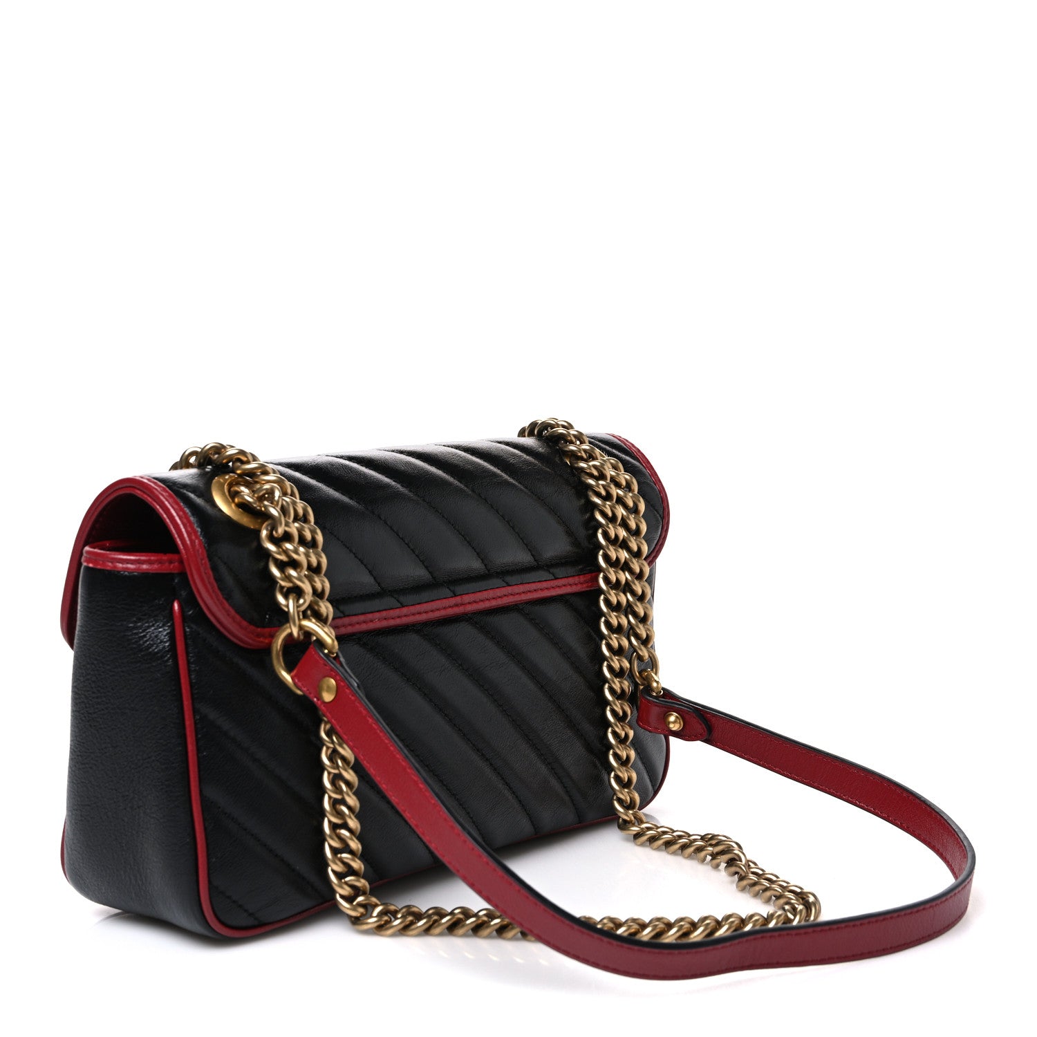 Gucci Vintage Effect Calfskin Matelasse Diagonal Small Torchon GG Marmont Shoulder Bag Black Romantic Cherry 3 of 10