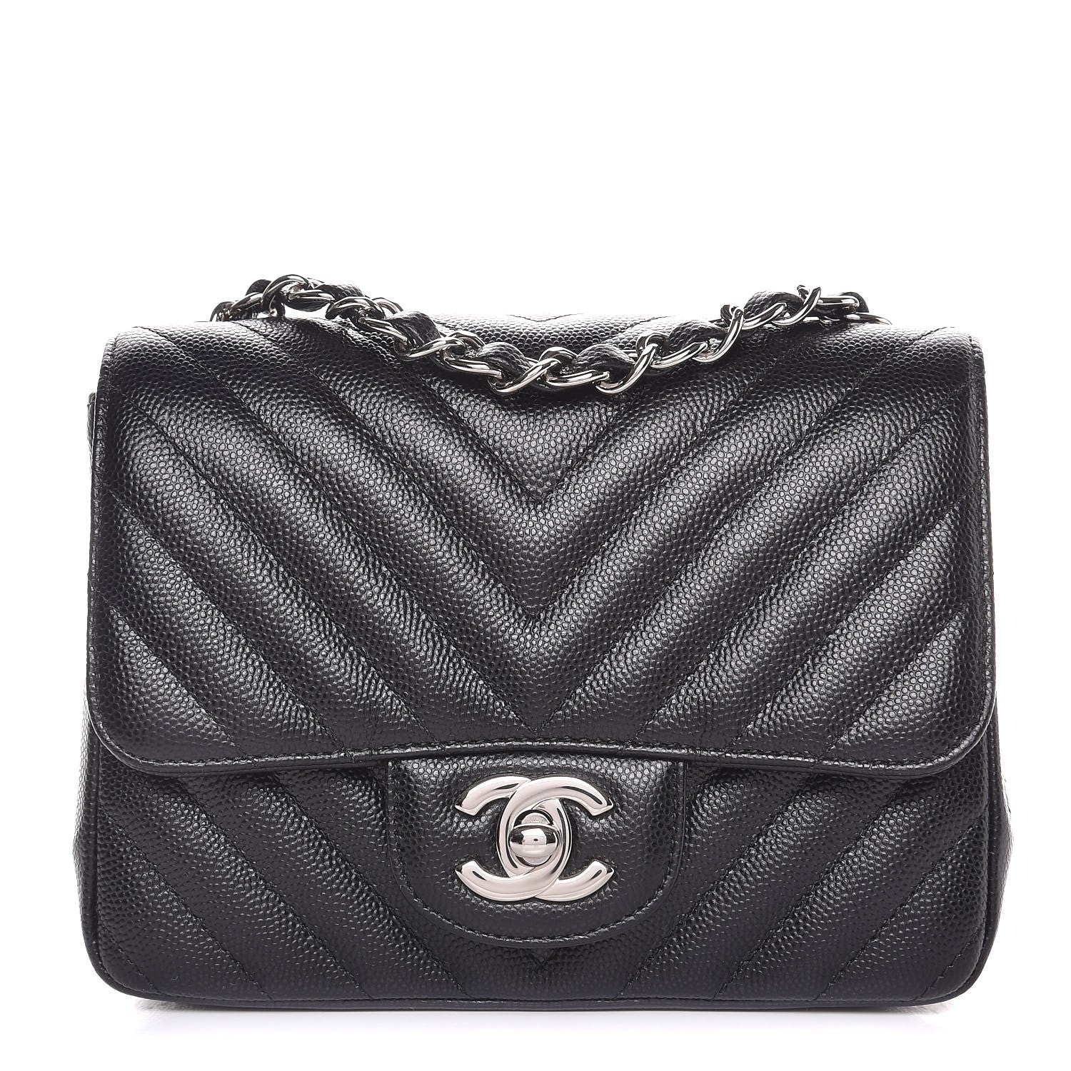 Chanel Caviar Chevron Quilted Mini Square Flap Black 1 of 7
