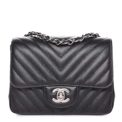 Chanel Caviar Chevron Quilted Mini Square Flap Black 1 of 7