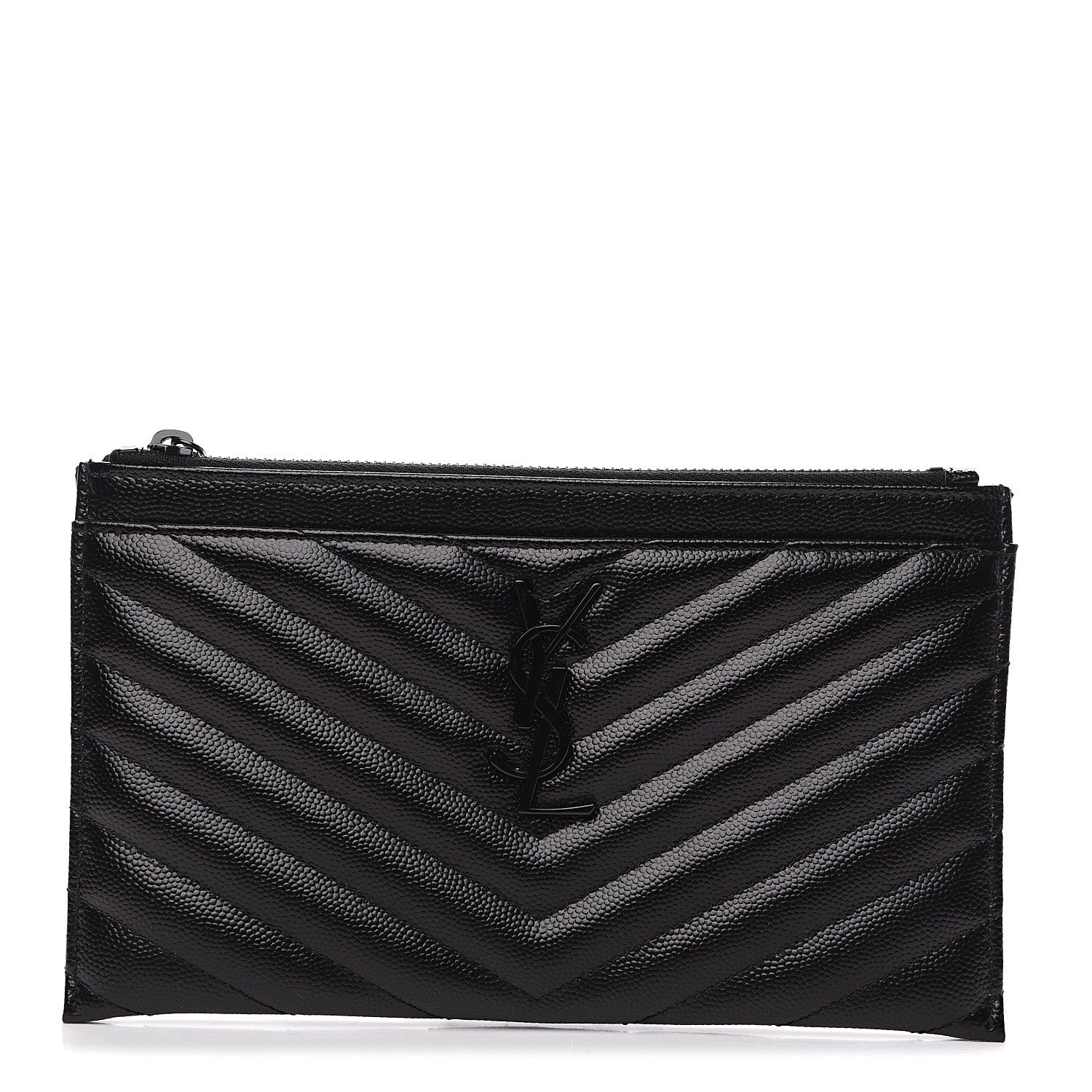 Saint Laurent Grain De Poudre Chevron Monogram Bill Pouch Black 1 of 9