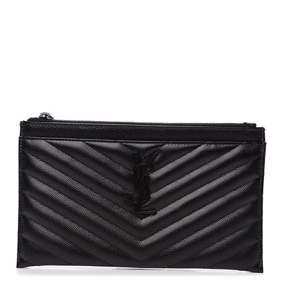 Saint Laurent Grain De Poudre Chevron Monogram Bill Pouch Black 1 of 9