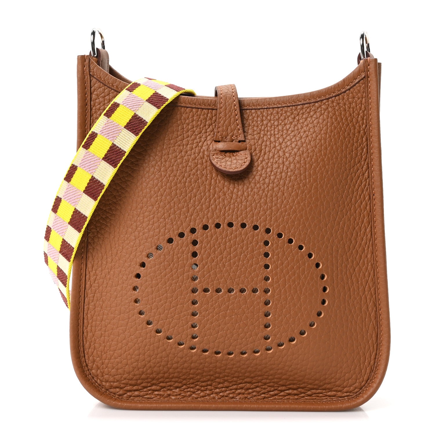 Hermes Taurillon Clemence Maxi Quadrille Evelyne TPM Gold Citron Rouge H Mauve Sylvestre 1 of 10