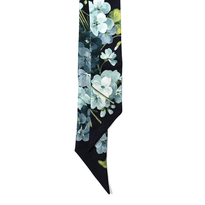 Gucci Silk Bloomy Print Neck Bow Scarf Midnight Blue 2 of 3