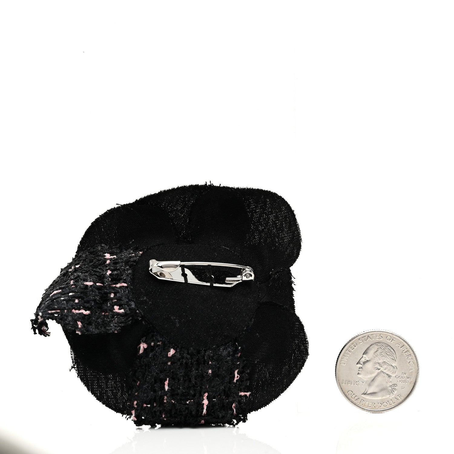 Chanel Tweed Camellia Pin Brooch Black Pink 2 of 3