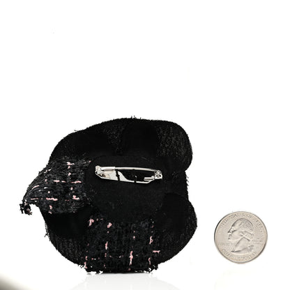 Chanel Tweed Camellia Pin Brooch Black Pink 2 of 3
