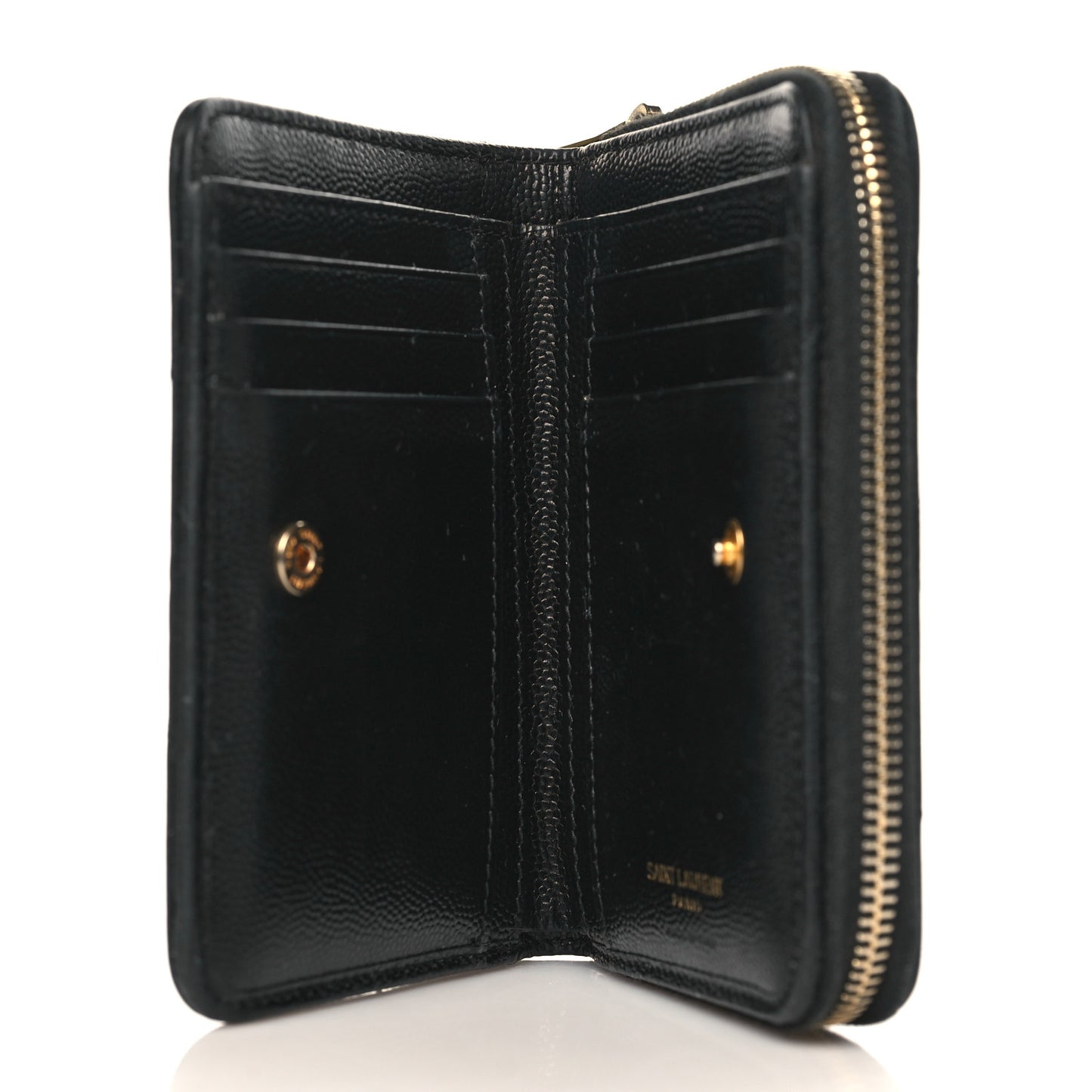 Grain De Poudre Matelasse Chevron Monogram Compact Zip Around Wallet Black