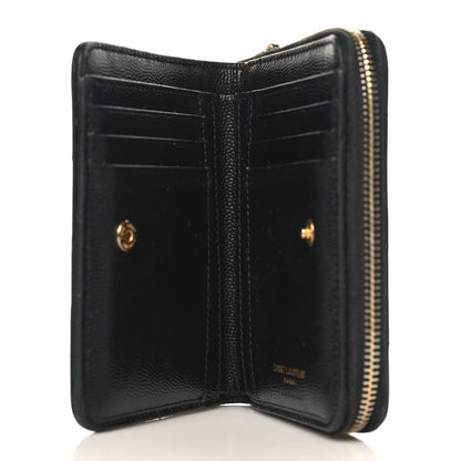 Saint Laurent Grain De Poudre Matelasse Chevron Monogram Compact Zip Around Wallet Black 5 of 7