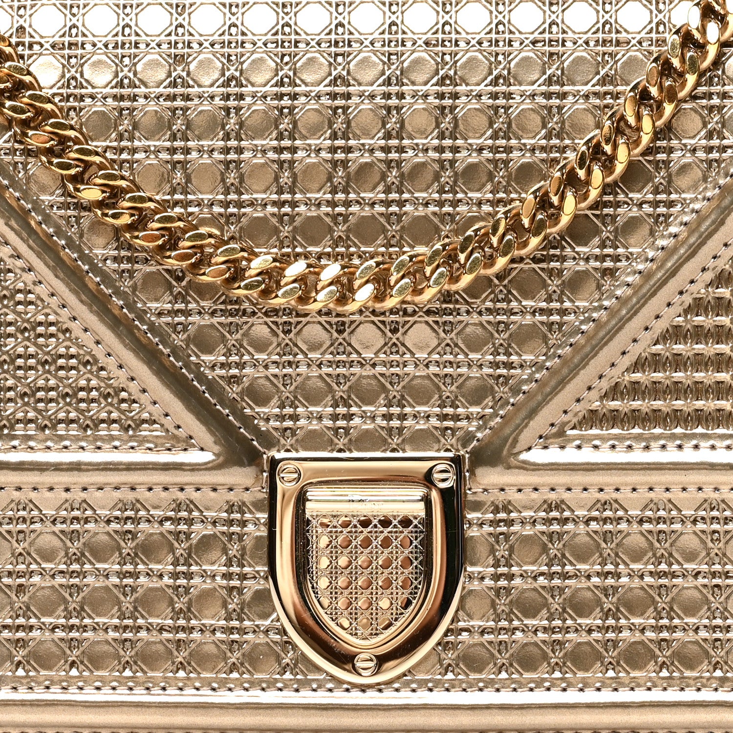 Christian Dior Metallic Patent Micro-Cannage Diorama Wallet on Chain Pouch Gold 7 of 10