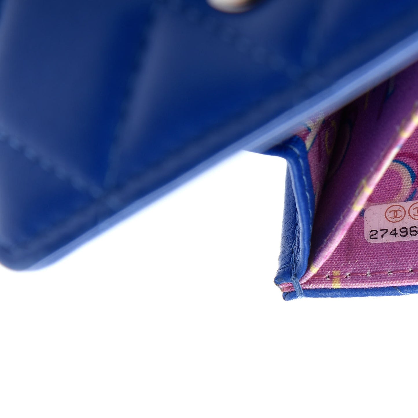 Lambskin Quilted Flap Card Holder On Chain Blue