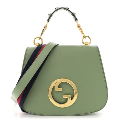 Gucci Roxy Calfskin Web Medium Blondie Top Handle Shoulder Flap Bag Salamander Green 1 of 12