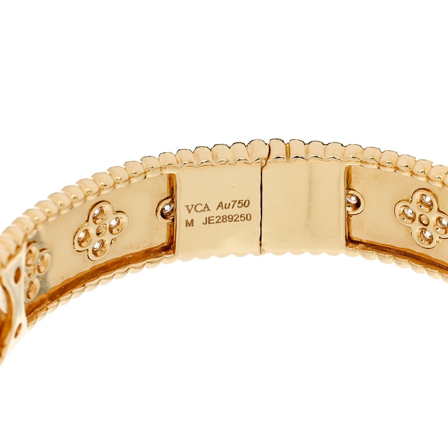 18K Yellow Gold Diamond Perlee Clovers Bangle Bracelet M