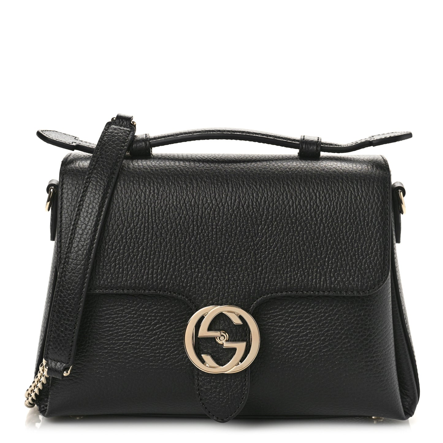 Dollar Calfskin Interlocking G Top Handle Shoulder Bag Black