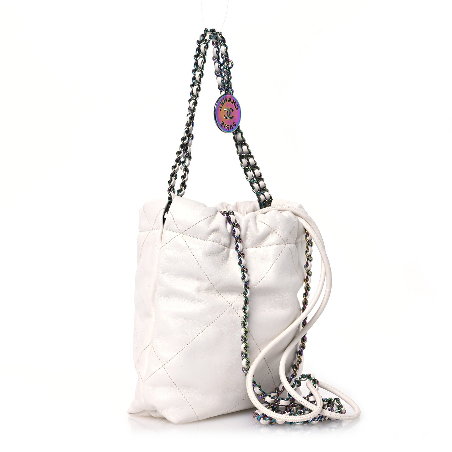 Shiny Calfskin Quilted Rainbow Mini Chanel 22 White