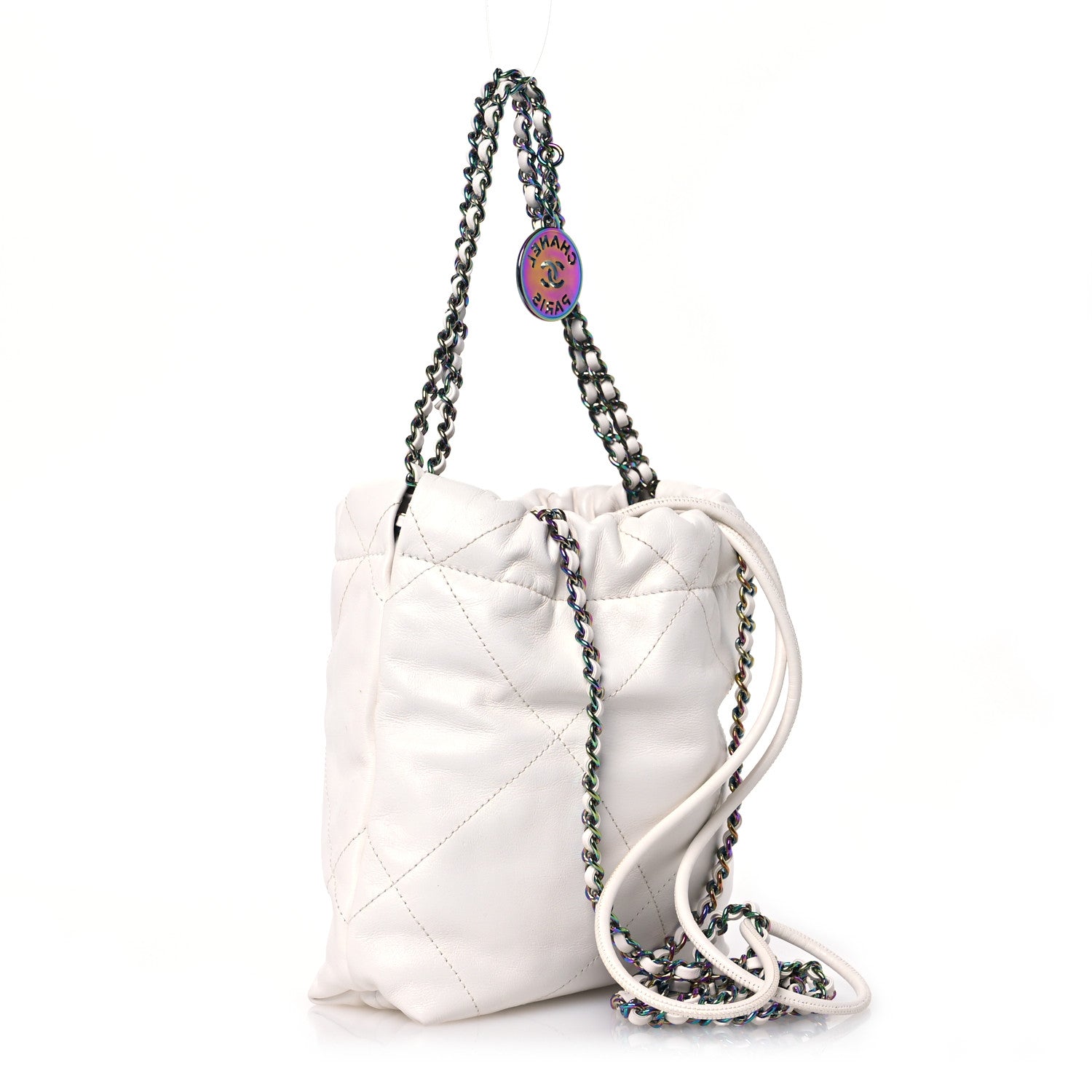 Chanel Shiny Calfskin Quilted Rainbow Mini Chanel 22 White 3 of 13