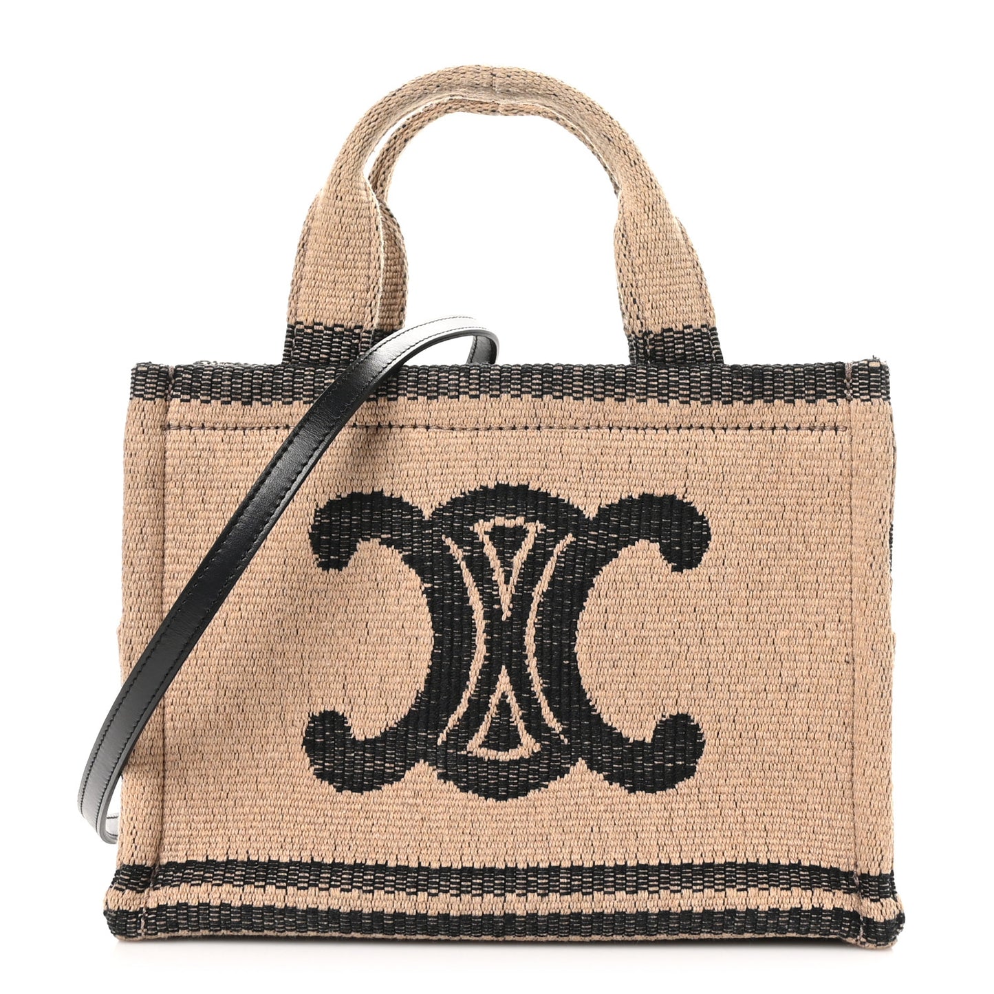 Canvas Calfskin Small Cabas Thais Beige Black