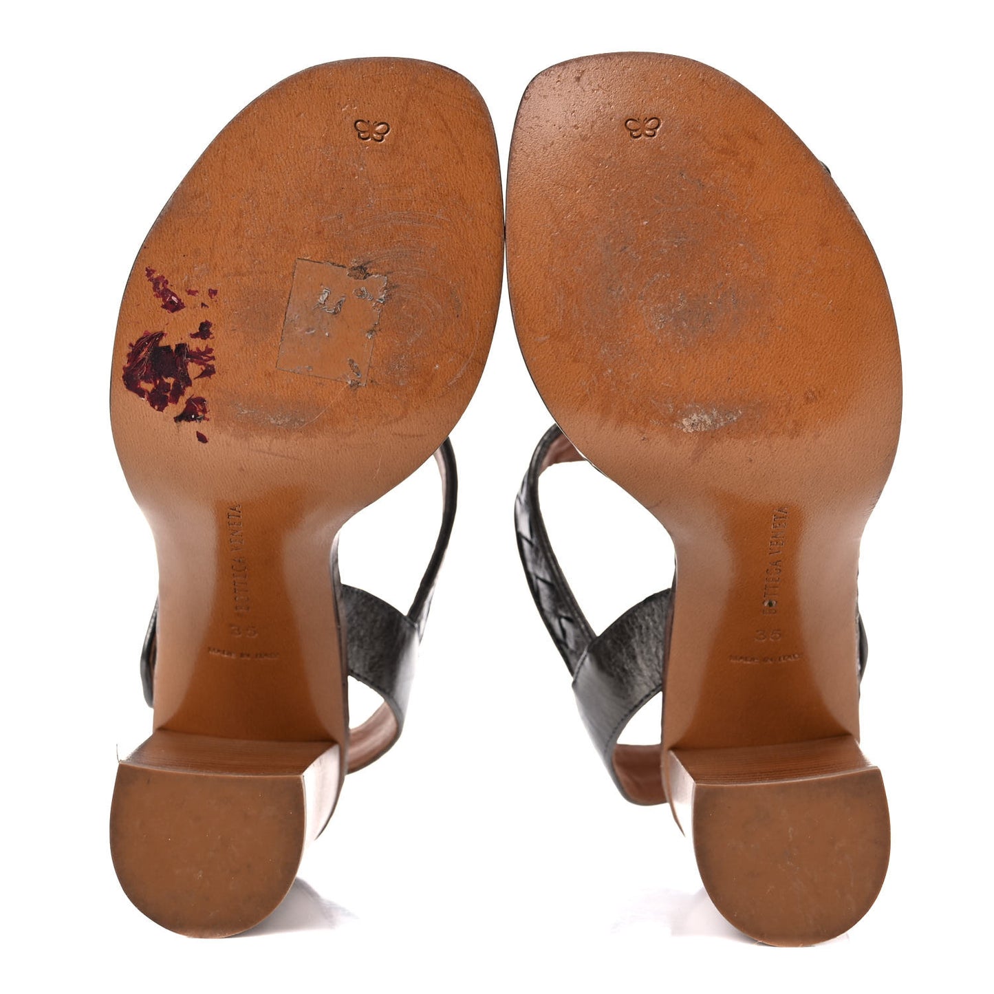 Metallic Nappa Intrecciato Block Heel Sandals 35 Cabat