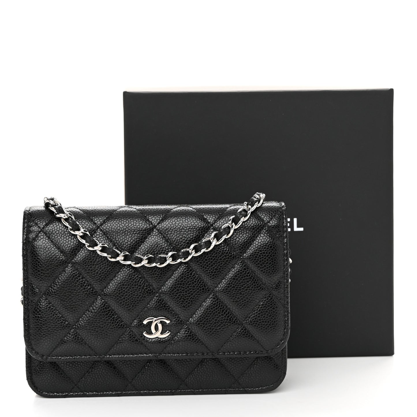 Caviar Quilted Mini Wallet On Chain WOC Black