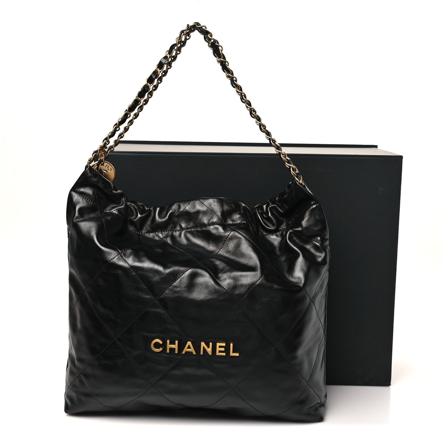 Shiny Calfskin Quilted Chanel 22 Black
